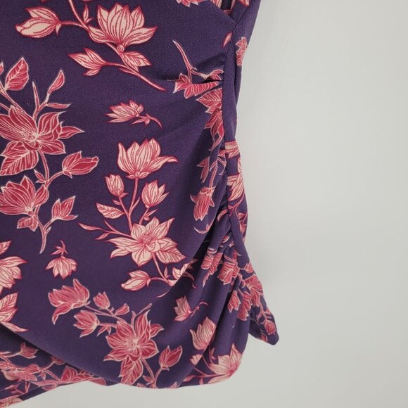 41 Hawthorn womens large purple pink floral sleeveless faux wrap stretchy top - Picture 7 of 10